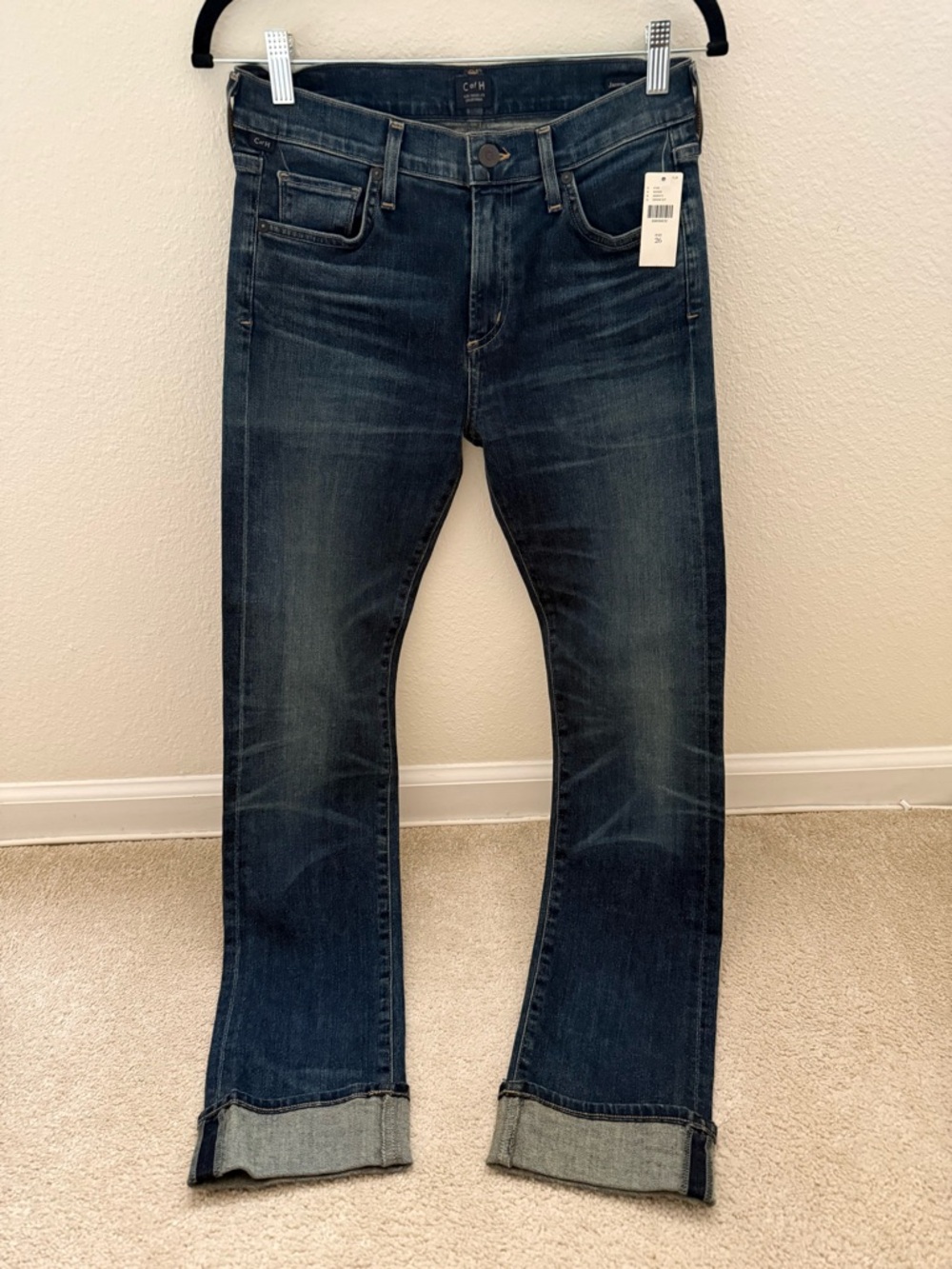 Citizens of Humanity Jazmin Slim Straight Cuffed Jeans, Dark Wash, 26, NWT